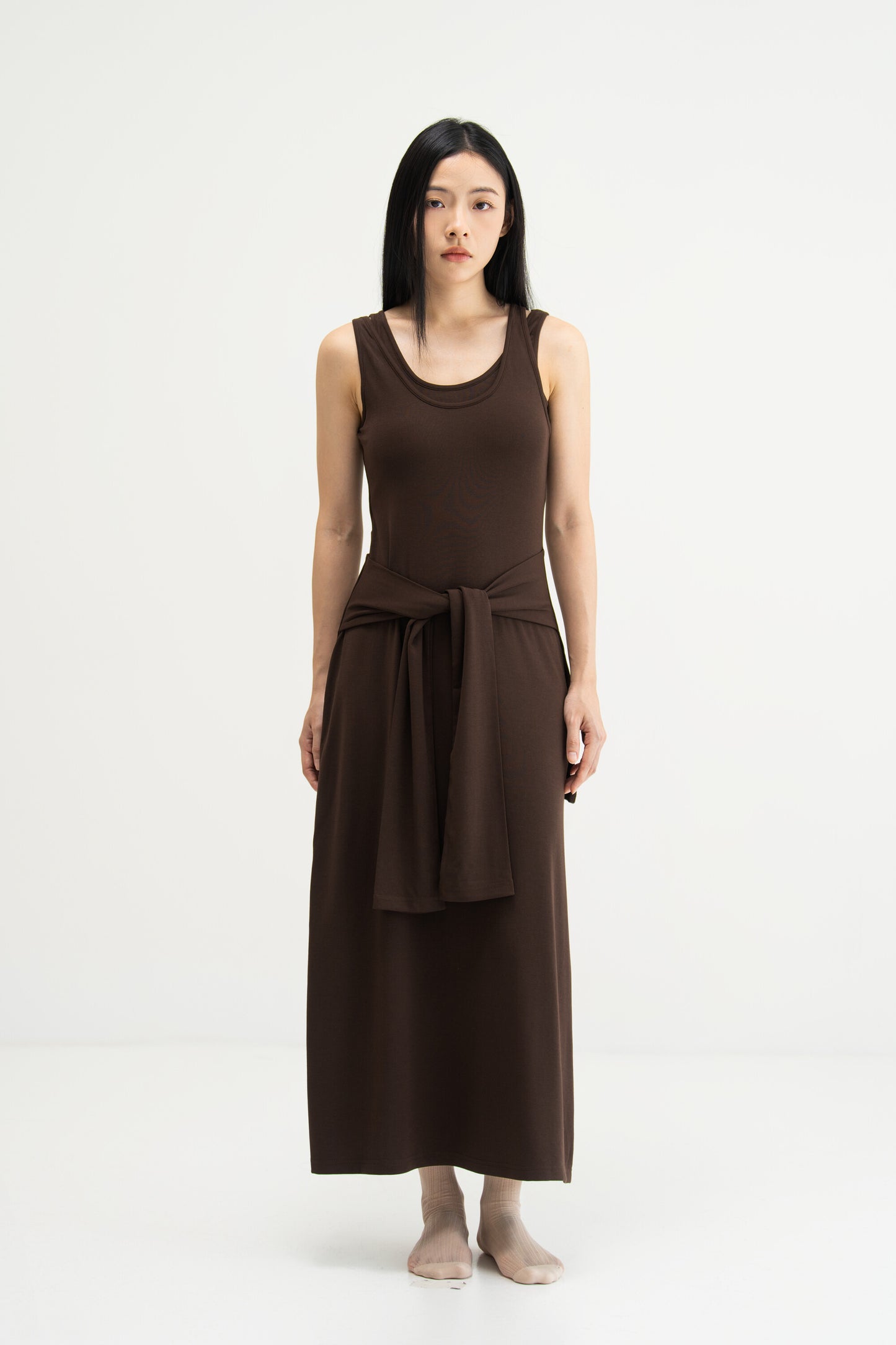 WES x SO | Waist Tie Tank Bra Dress (Brown)