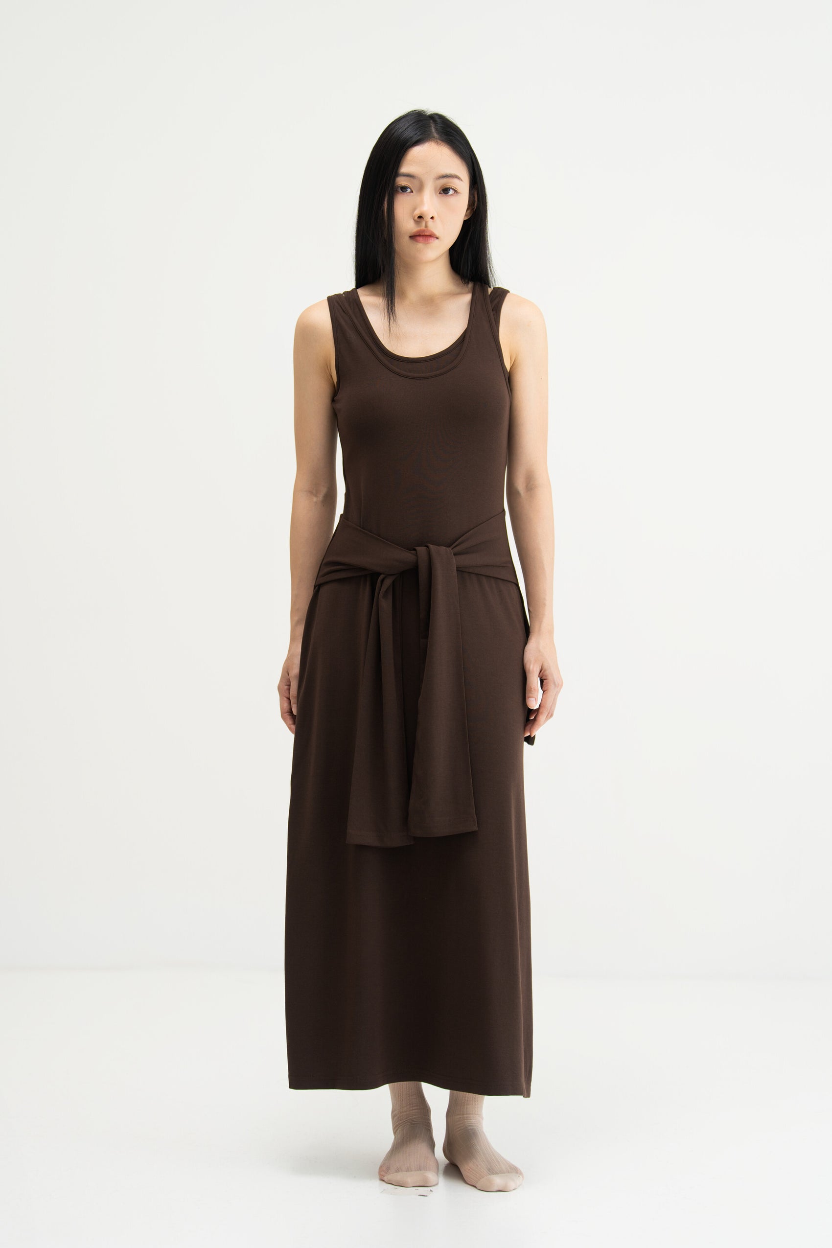 WES x SO | Waist Tie Tank Bra Dress (Brown)