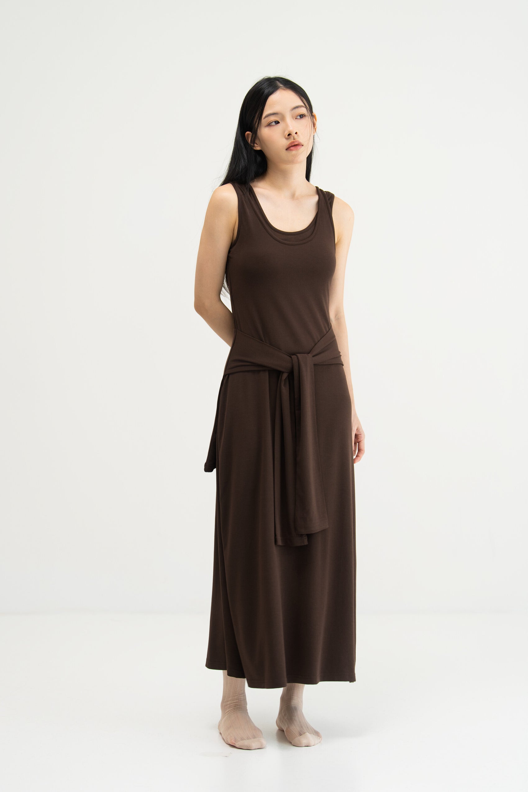 WES x SO | Waist Tie Tank Bra Dress (Brown)