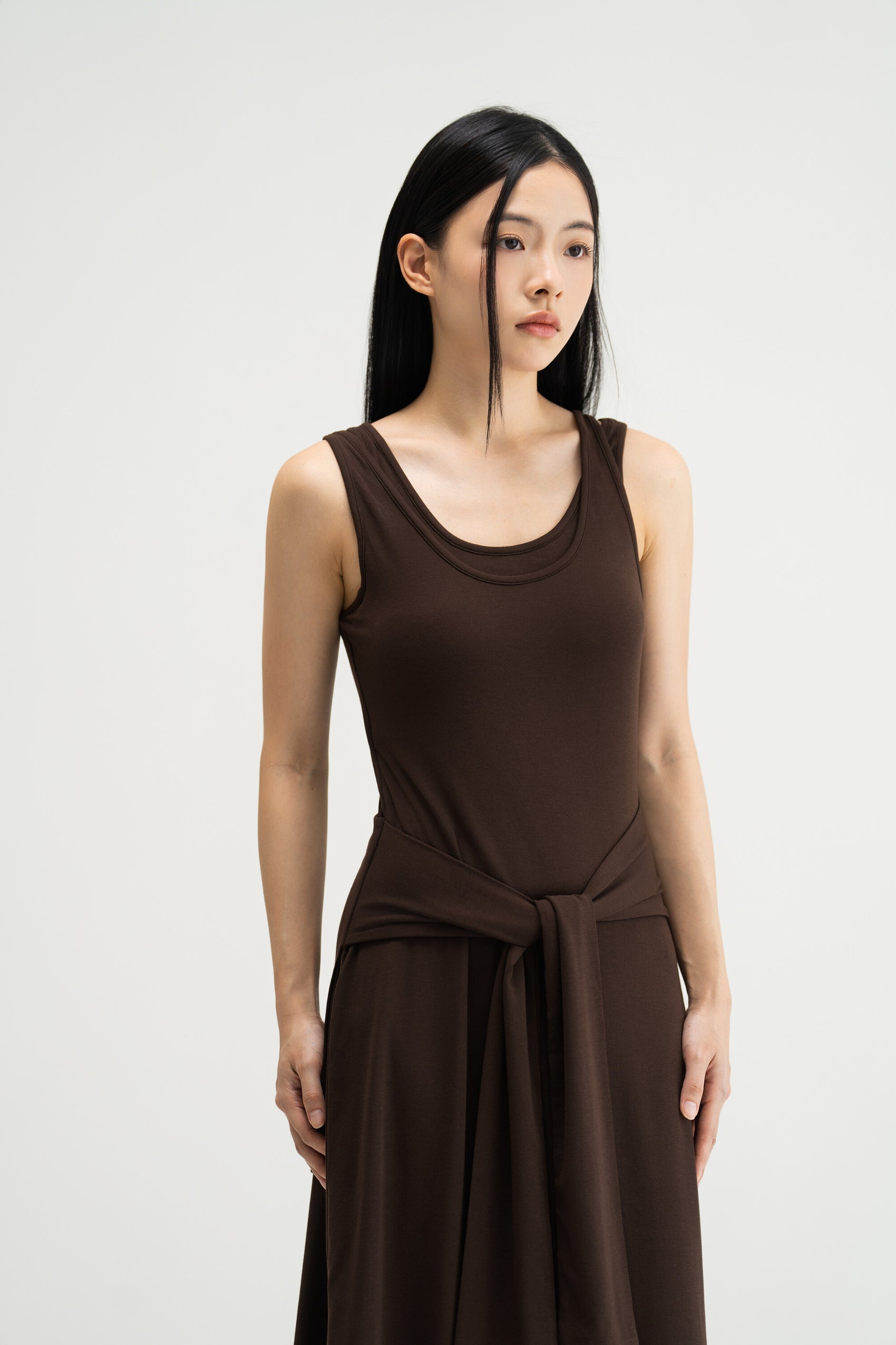 WES x SO | Waist Tie Tank Bra Dress (Brown)