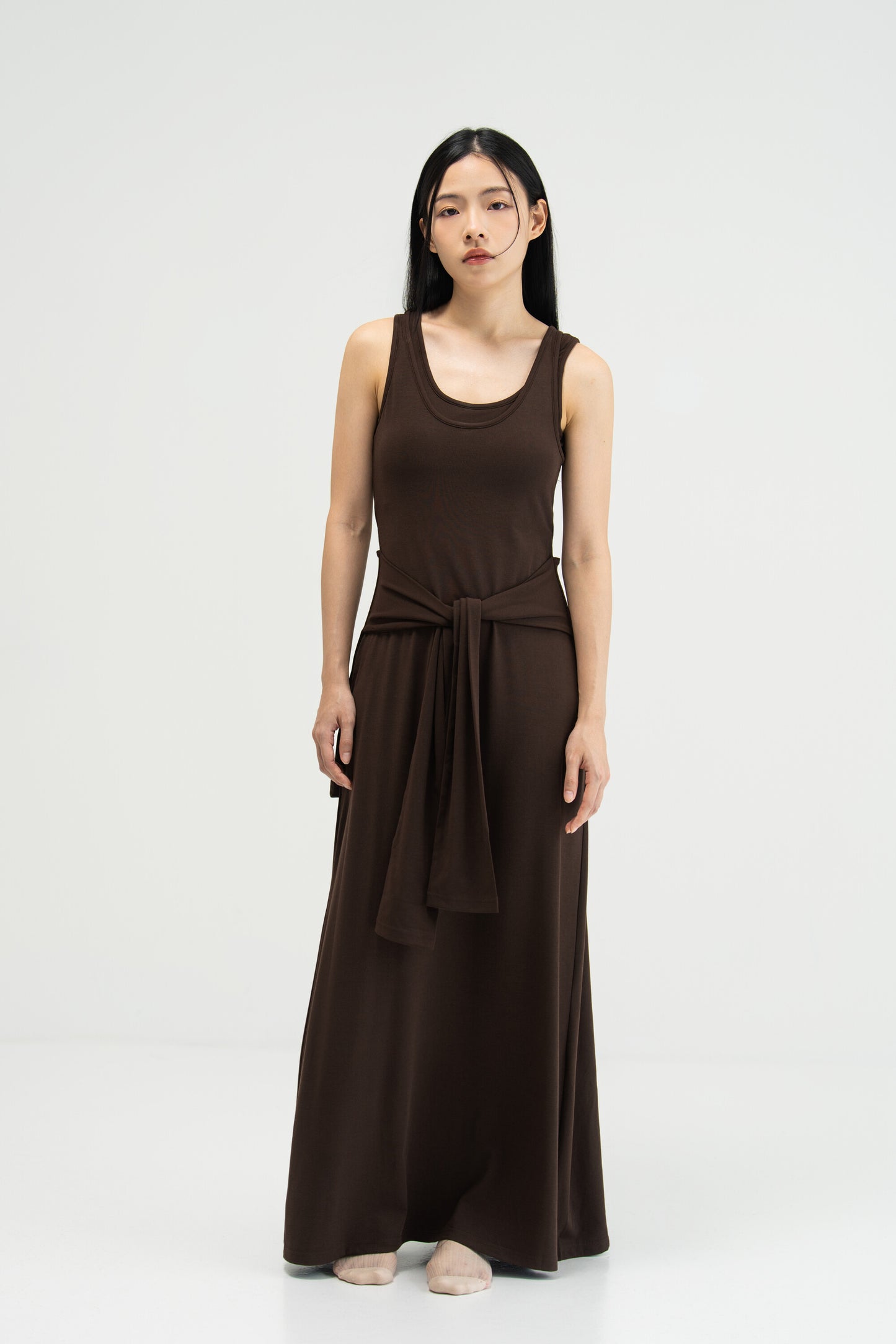 WES x SO | Waist Tie Tank Bra Dress (Brown)