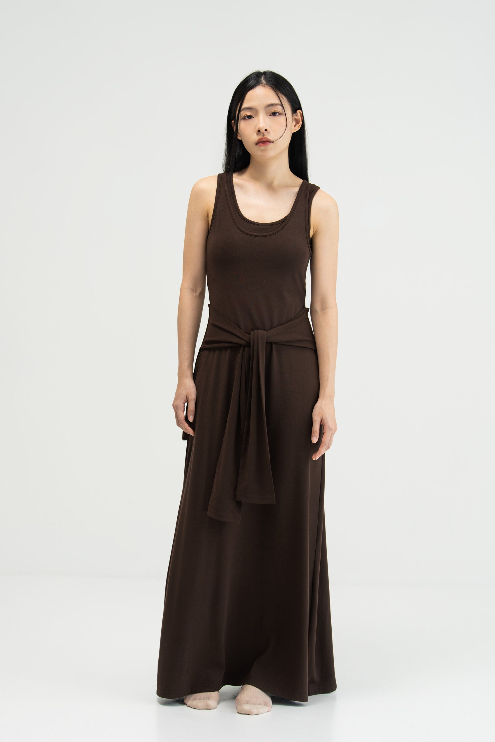 WES x SO | Waist Tie Tank Bra Dress (Brown)