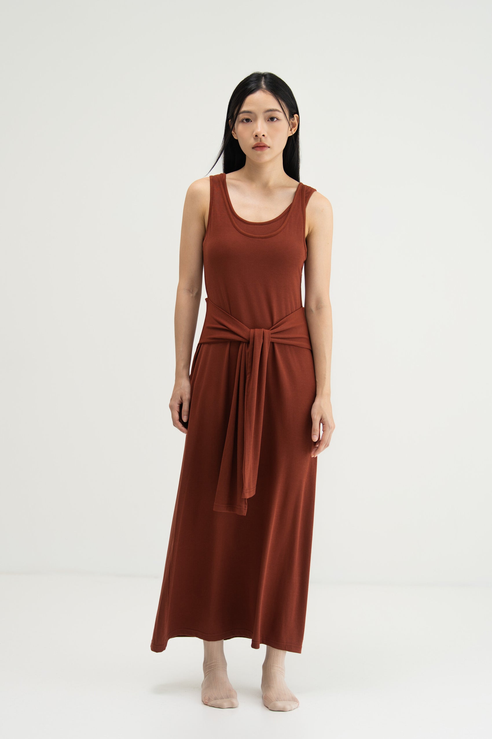 WES x SO | Waist Tie Tank Bra Dress (Rust)