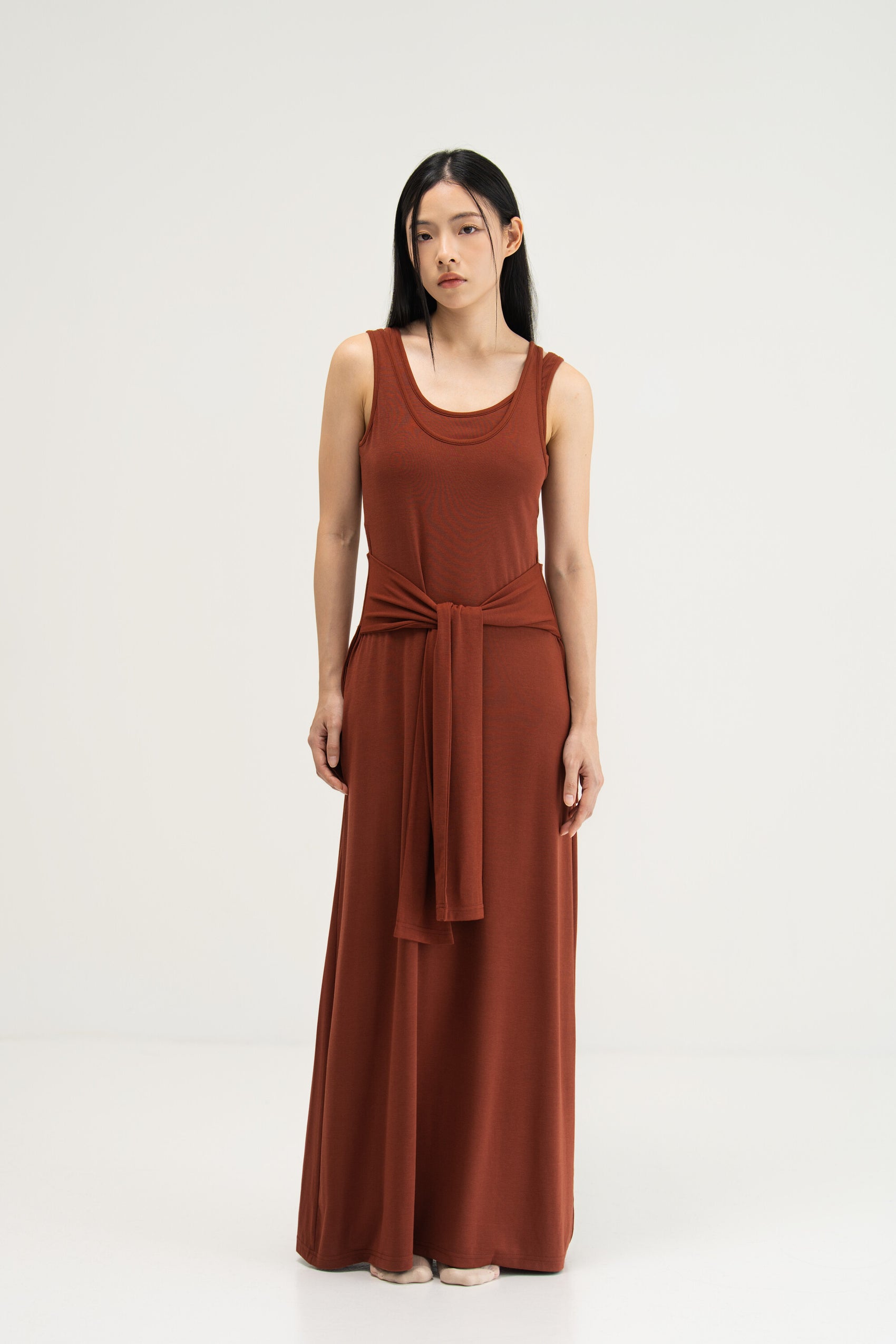 WES x SO | Waist Tie Tank Bra Dress (Rust)