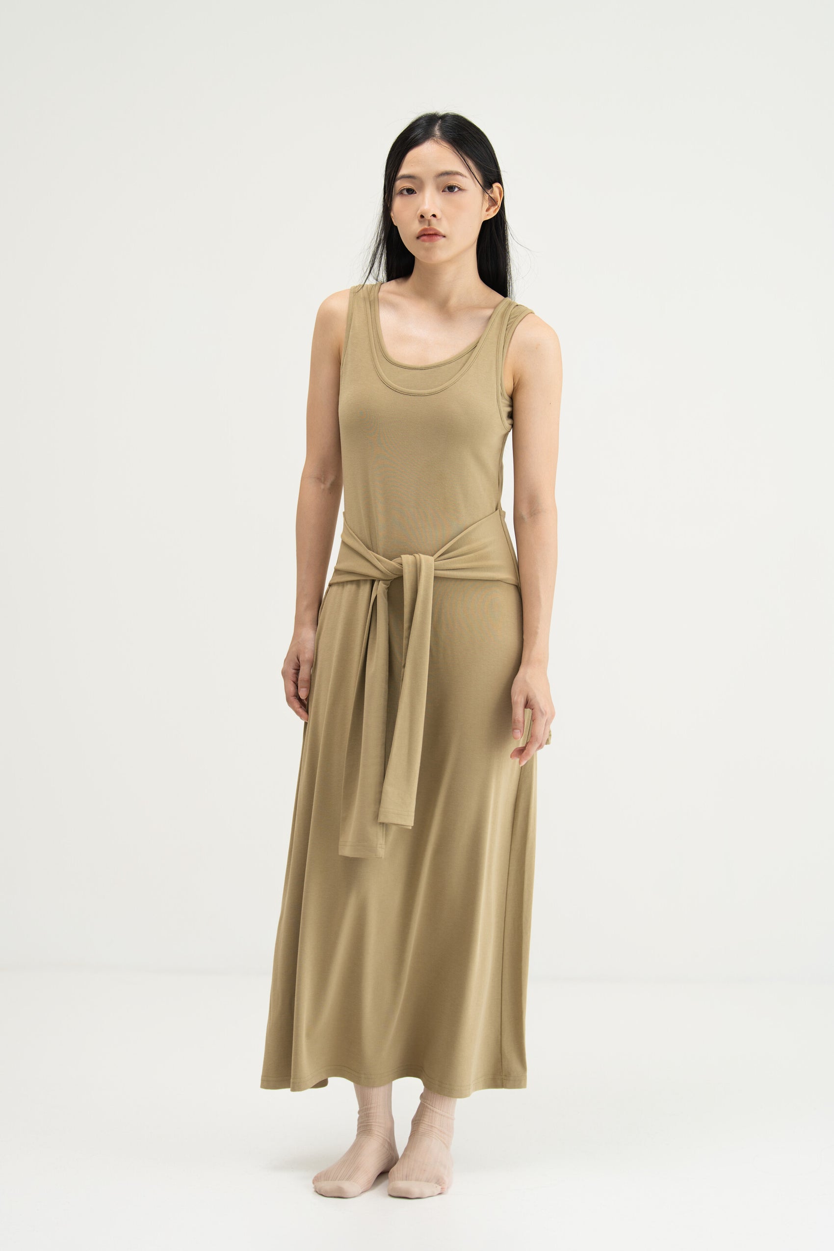 WES x SO | Waist Tie Tank Bra Dress (Khaki)