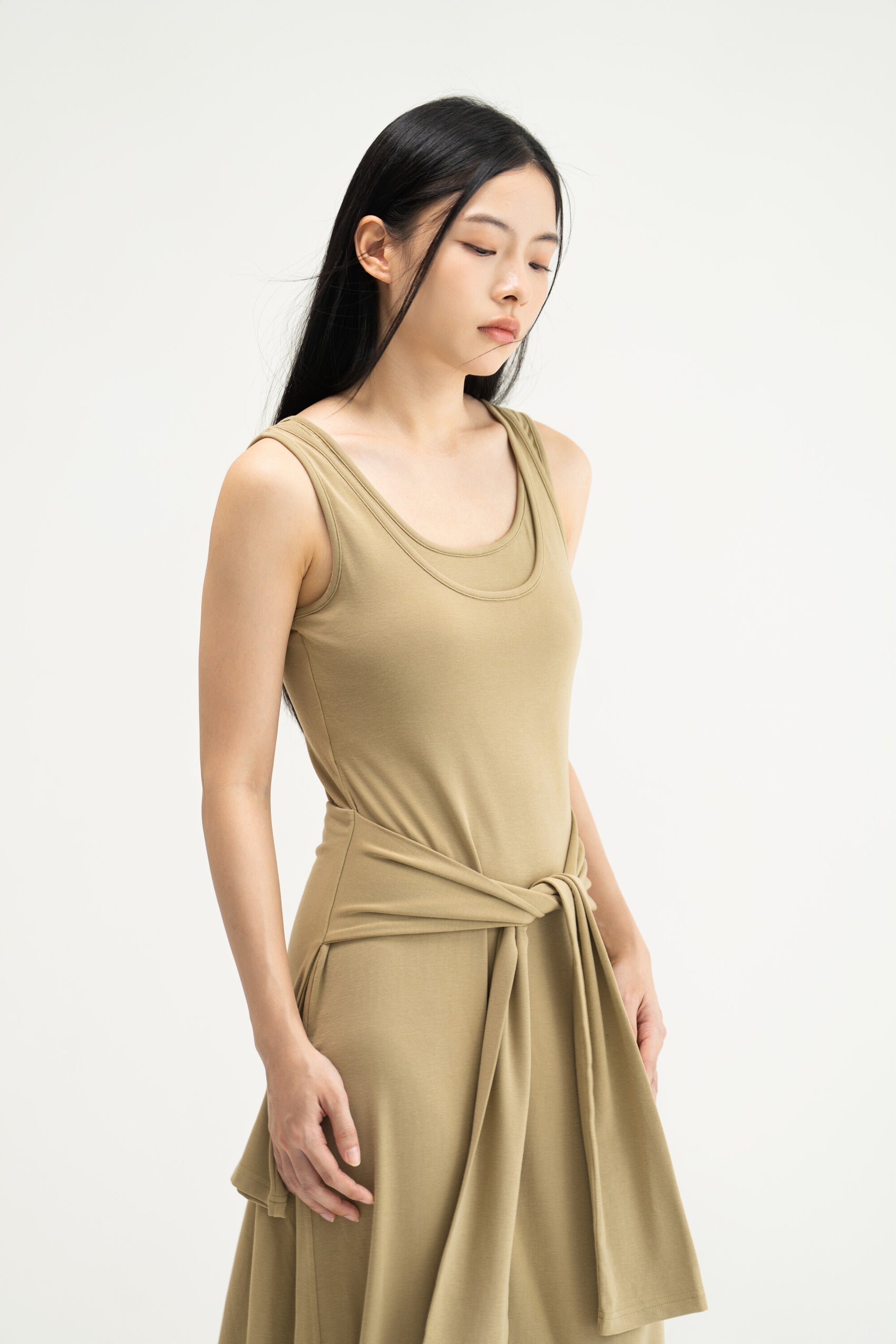 WES x SO | Waist Tie Tank Bra Dress (Khaki)