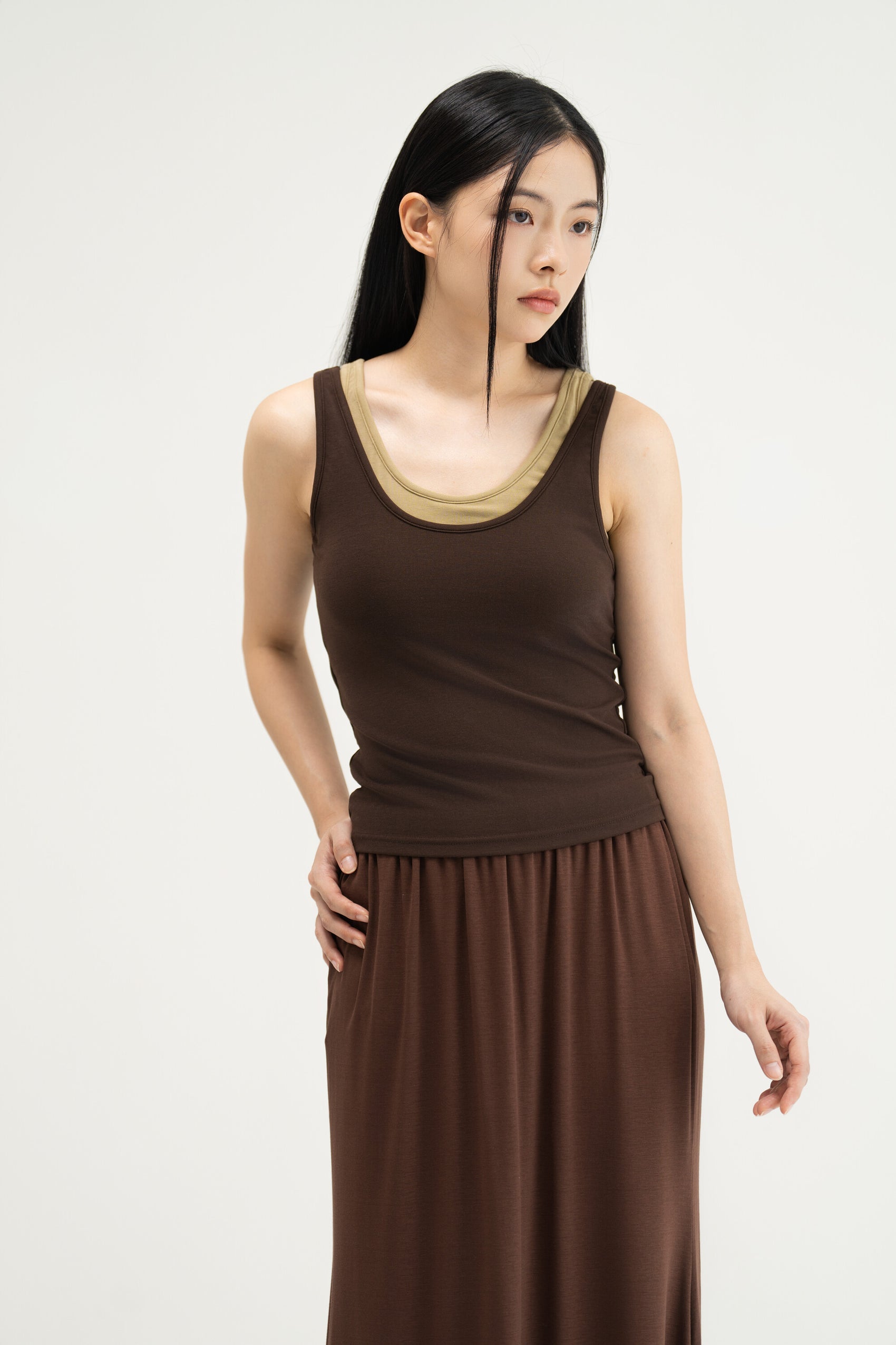 WES x SO | Two Piece Tank Bra Top (Brown / Khaki)