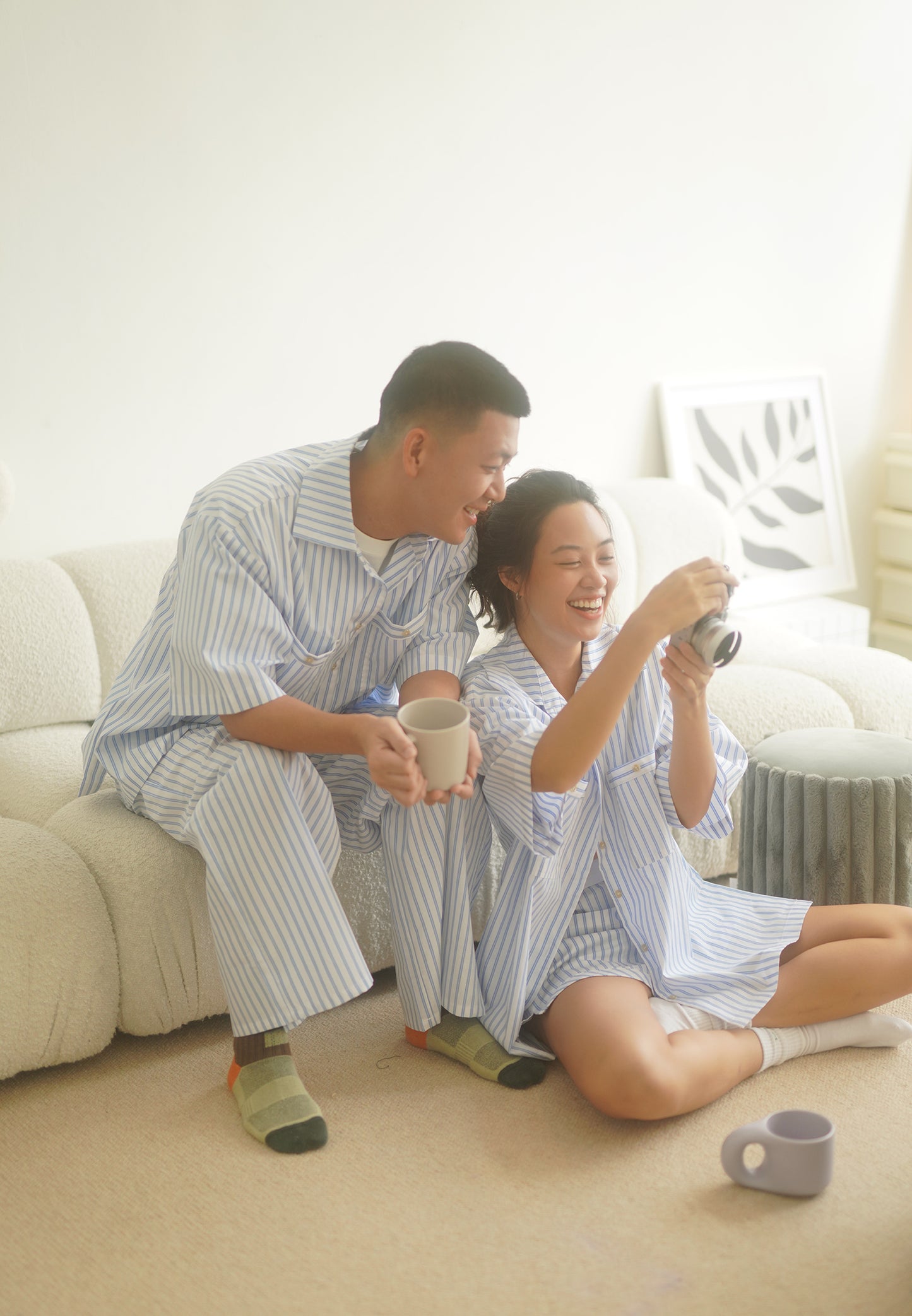 Snuggle Striped Long Pants light blue