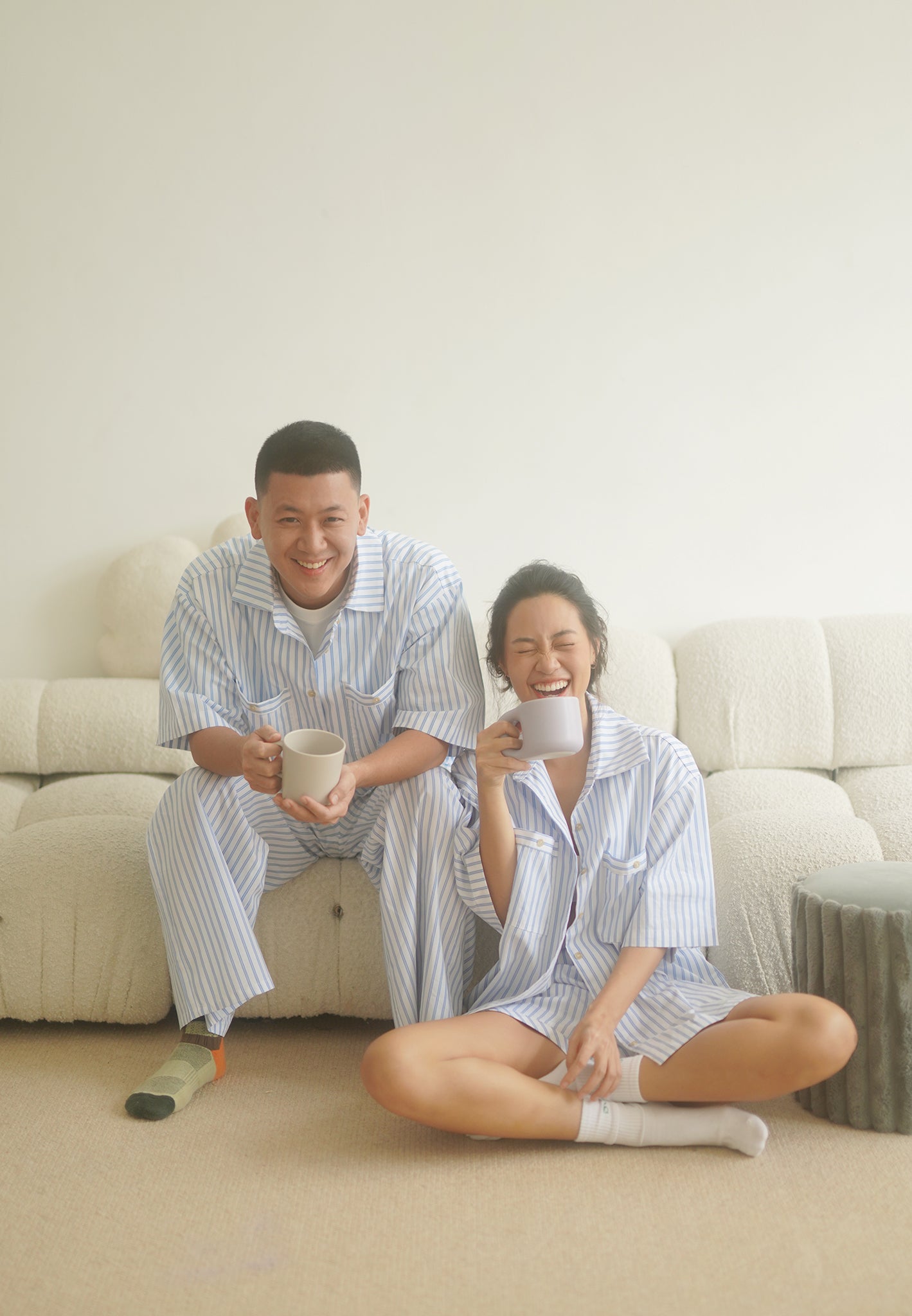Snuggle Striped Long Pants light blue