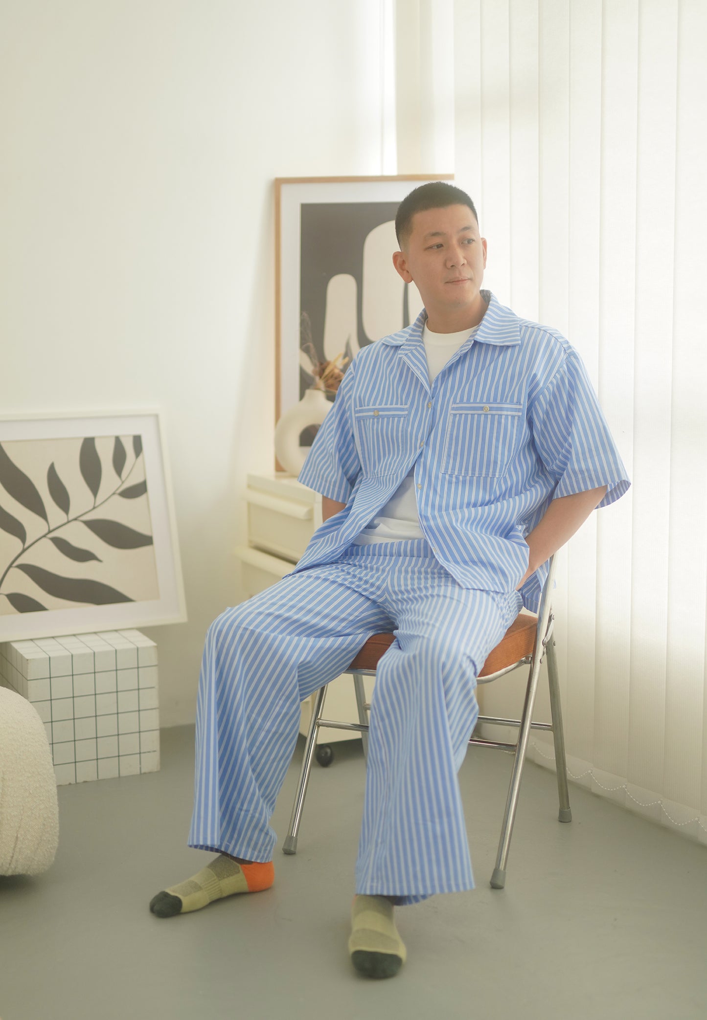 Snuggle Striped Long Pants dark blue