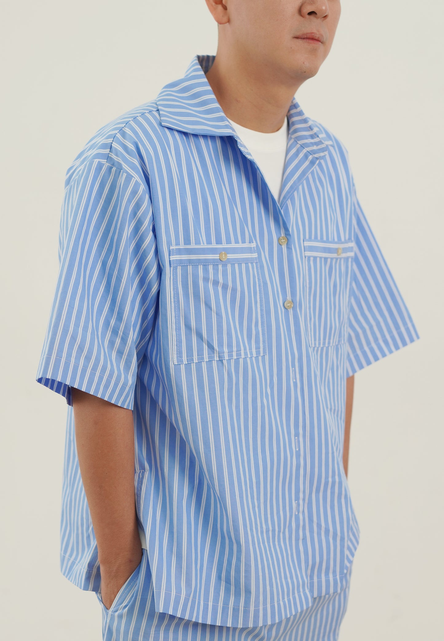 Snuggle Collar Striped Shirt dark blue