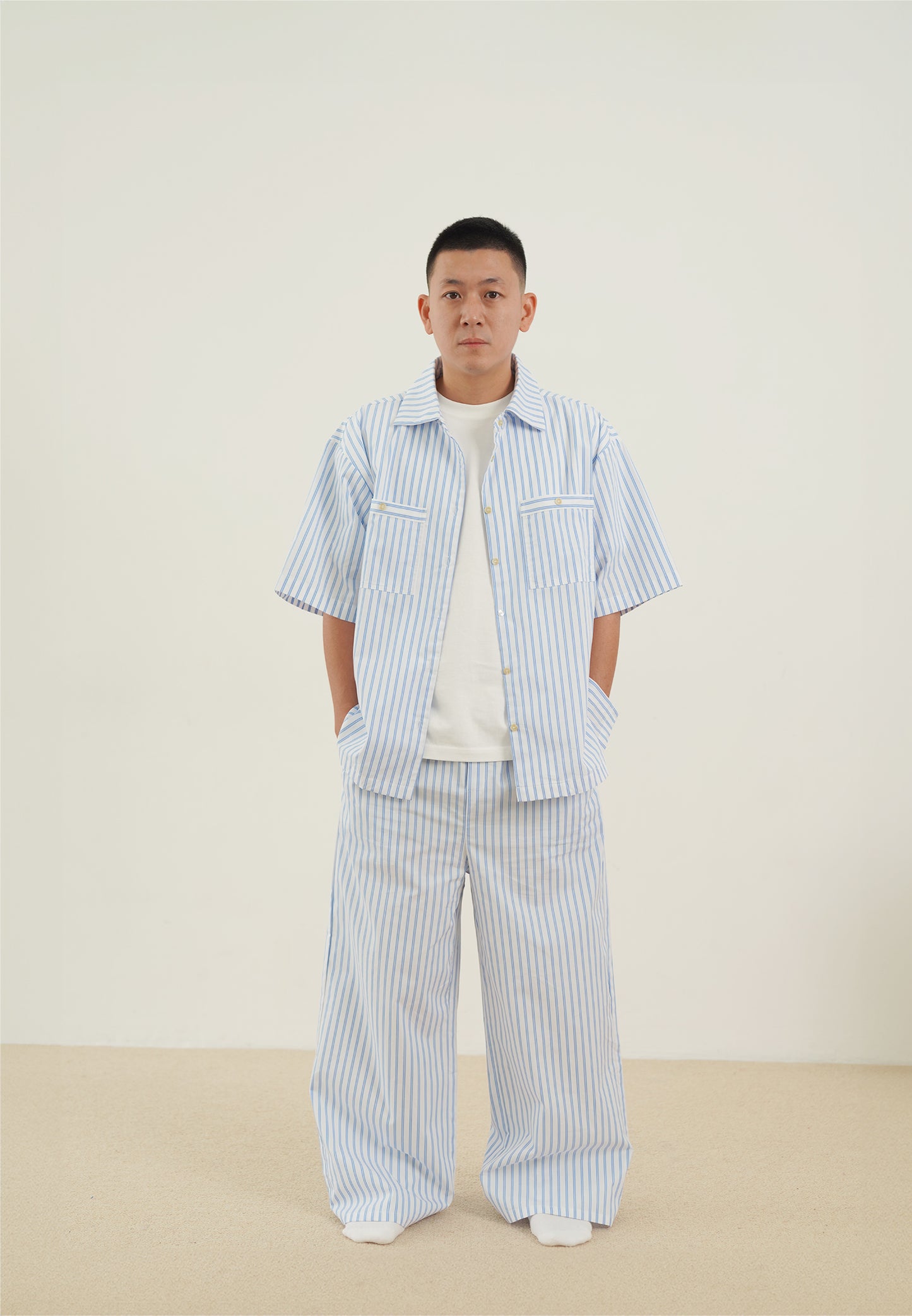 Snuggle Striped Long Pants light blue