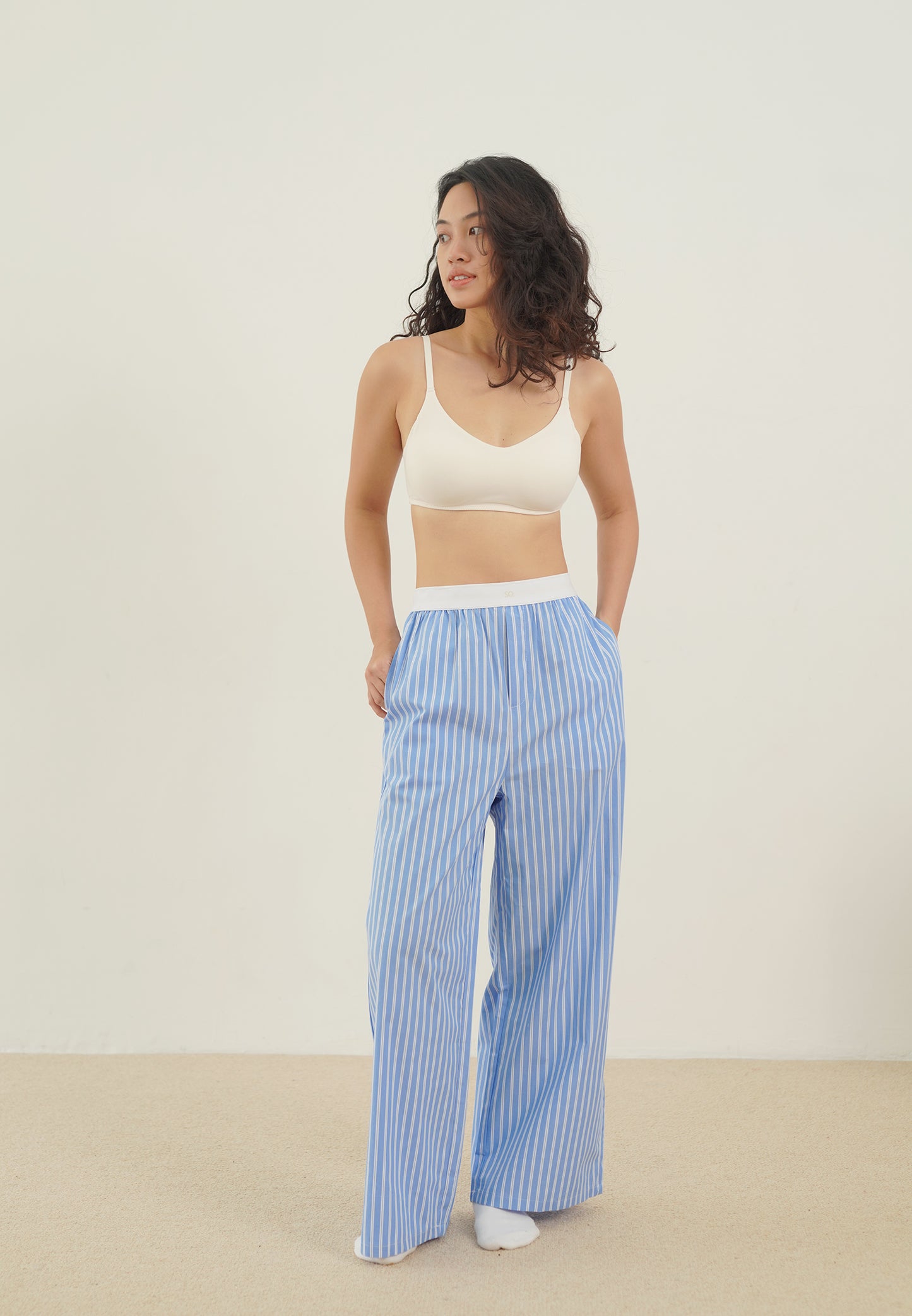 Snuggle Striped Long Pants dark blue