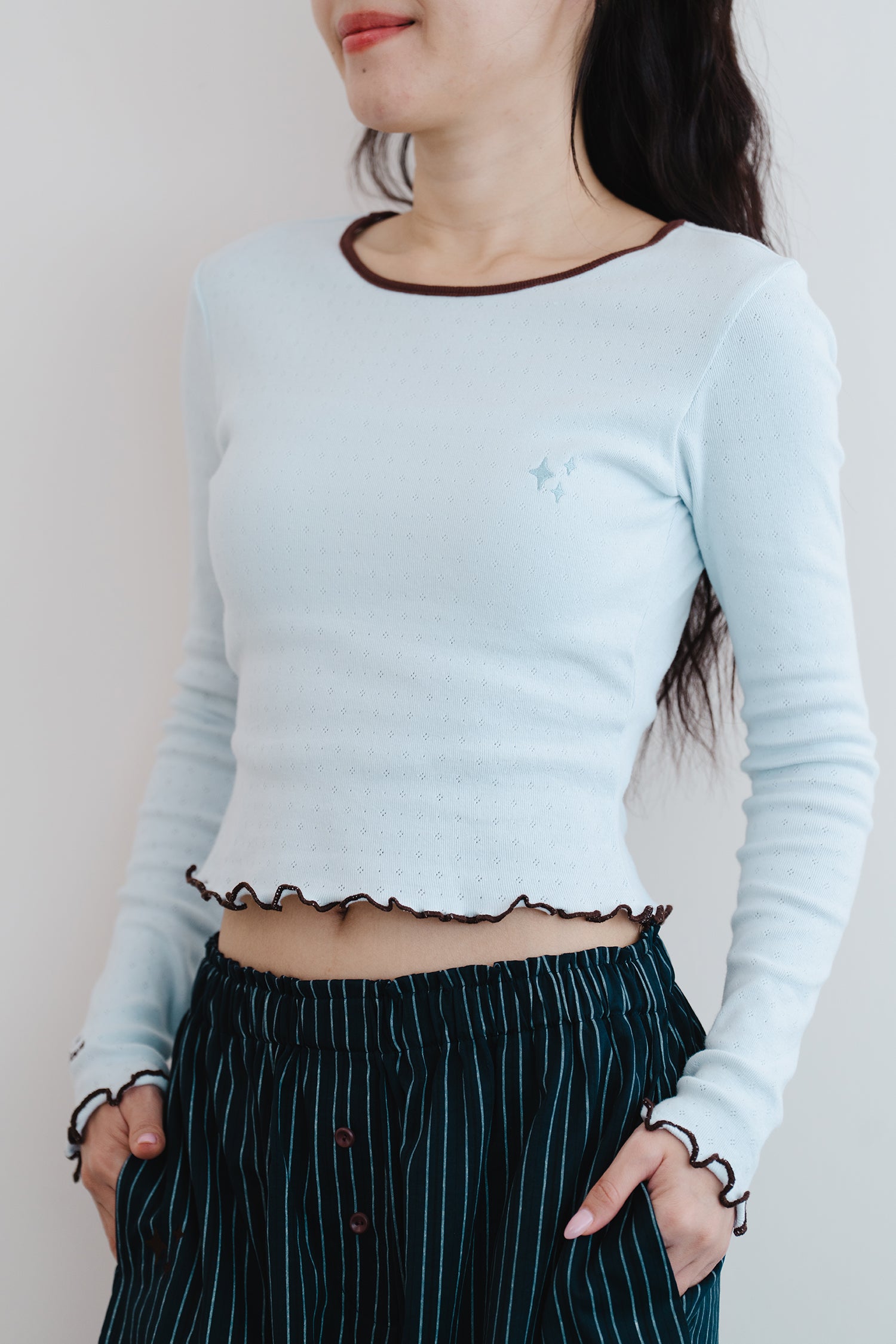 'Stay-in Long Sleeve Top' baby blue
