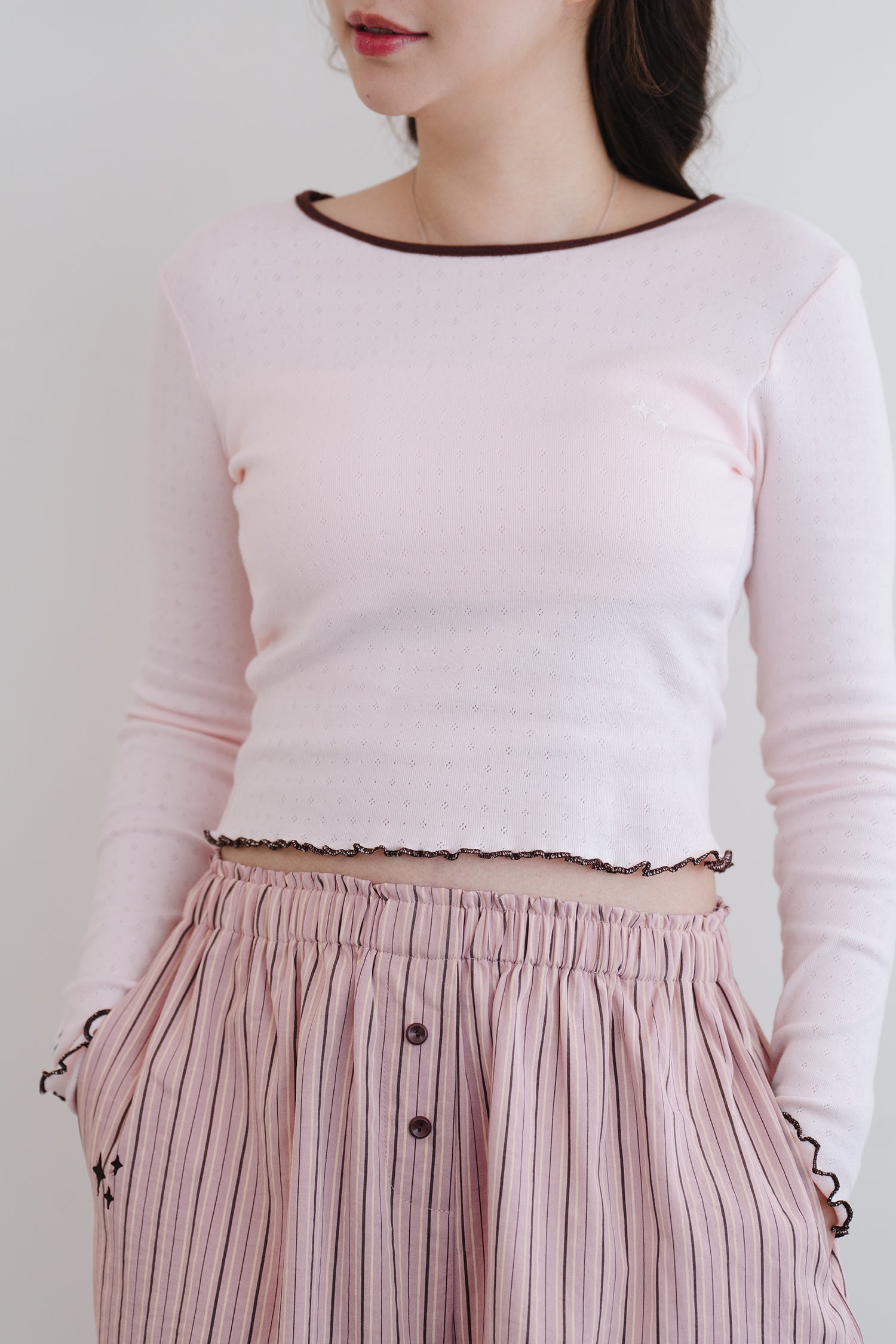'Stay-in Long Sleeve Top' baby pink