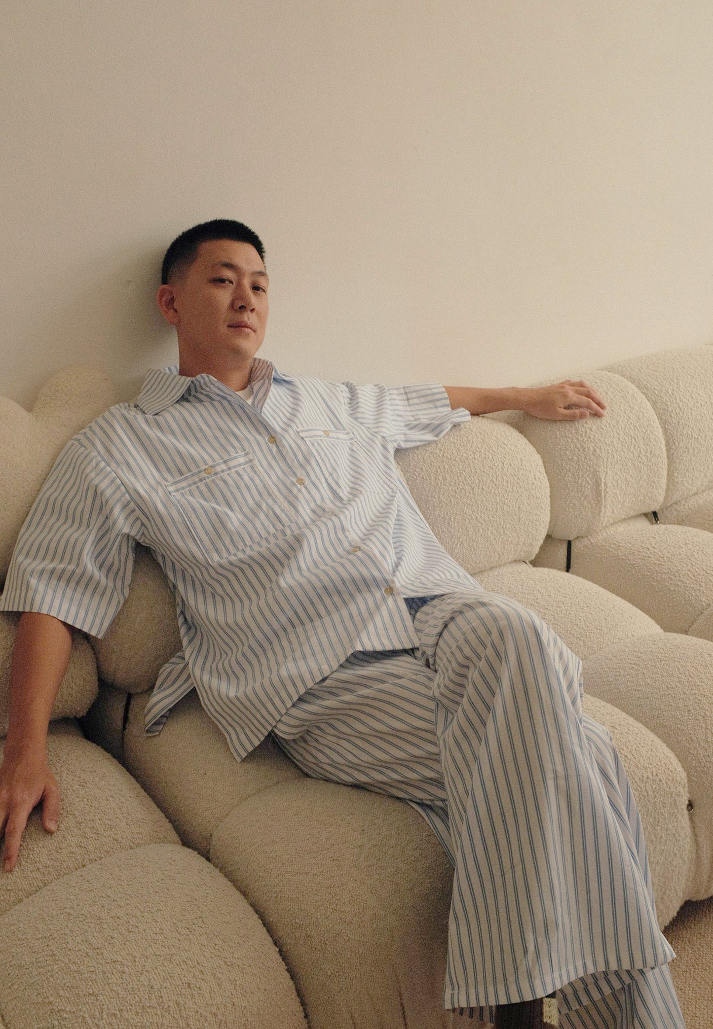 Snuggle Striped Long Pants light blue